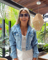 5991 Denim crop hoodie jacket