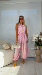 5453 Satin top and pocket pants set