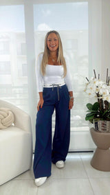 3857 Contrast drawstring detail pants