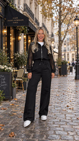 0106 Sleeve crochet jacket and pants set