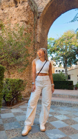 5114 Embroidered detail barrel pants