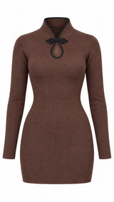6182 Chinese frog-neck knit dress