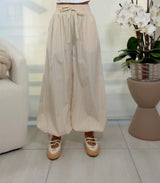 0025 Elastic waist striped tapered pants