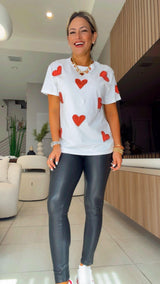 133 Red hearts with stones print top