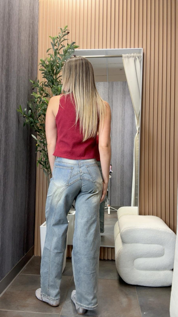 5224 Acid washed denim front tie vest