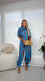 8034 Stripe luxe blouse and pants set