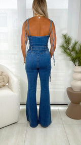 0050 Open boots denim jumpsuit