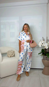 M853 Coastal dots blouse and pants set