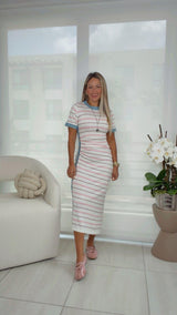 O159 Short sleeve dress with stripe pattern