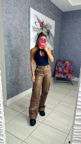 L455 Wide leg leather cargo pants