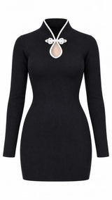 6182 Chinese frog-neck knit dress