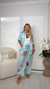 M858 Starfish breeze blouse and pants set