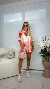 M854 Coral reef blouse and short set