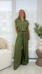 0527 Roll-up shirt and pleated long pants set
