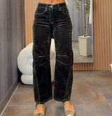 7041High rise flocked barrel pants