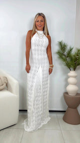 2446 Halter neck fringe maxi dress
