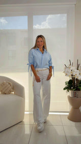 1277 High rise palazzo leg frayed hem pants