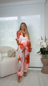 M854 Coral reef blouse and pants set