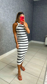 7768 Halter neck mini stripes dress