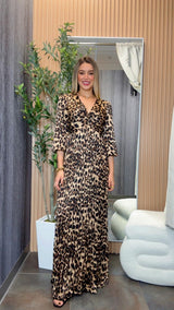 7599 Pleated twist satin maxi dress