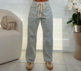 3083 Stripe denim barrel pants with eyelet waist