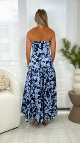 2732 Strapless printed midi dress