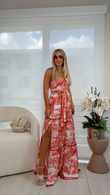 2126 Deep V-neck tiered maxi dress