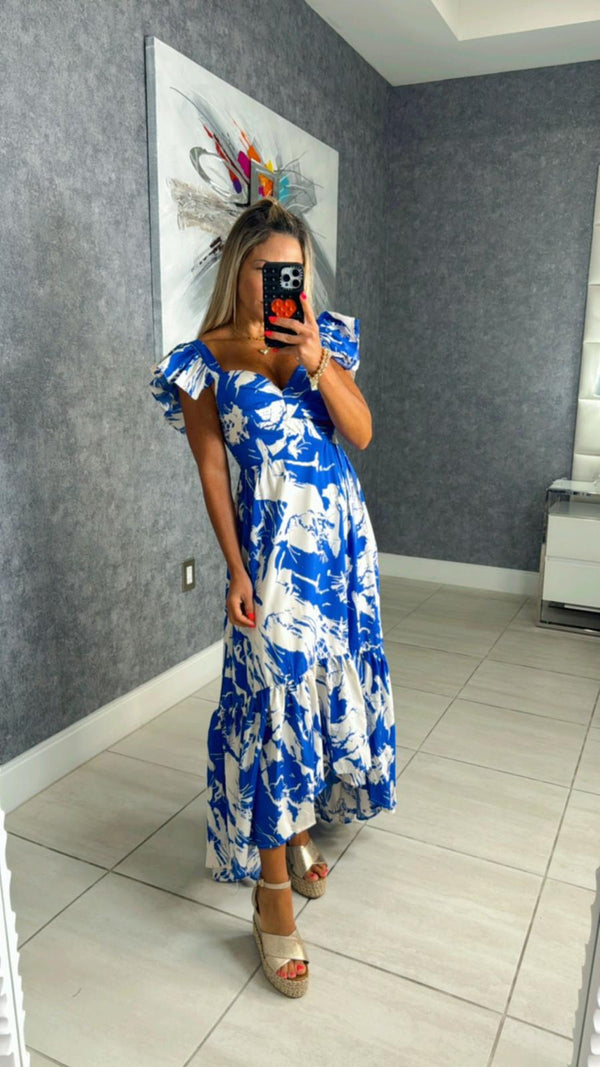 2608 Printed hi-low maxi dress