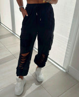 4013 Cotton pants with pockets and a hole boots
