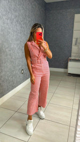 8932 Striped belted jumpsuit with pockets