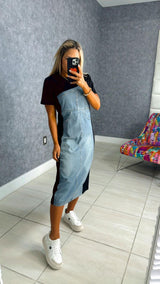 5297 Contrast denim midi dress