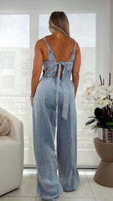 1057 Denim bubble pants tube jumpsuit