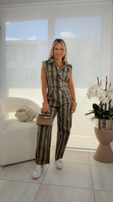 3470 Striped barrel leg jumpsuit