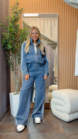 5325 Denim zip up jacket and pants set