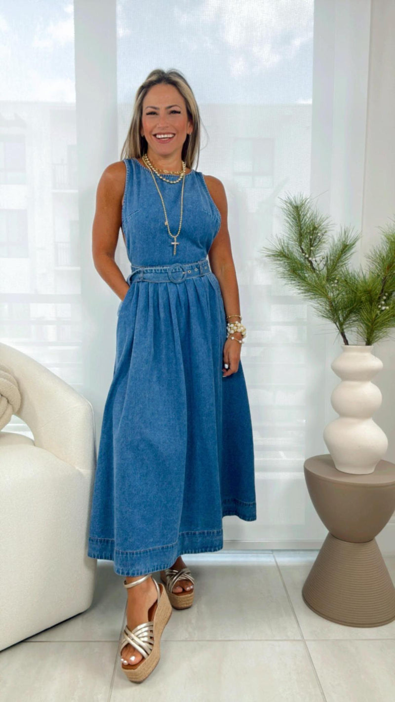 1535 Open back denim midi dress