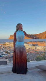 1836 Organic waves print body and maxi skirt set Kiut