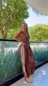 1949 Side-striped print jumpsuit Kiut