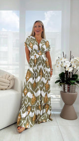 7376 Printed V-neck woven maxi dress