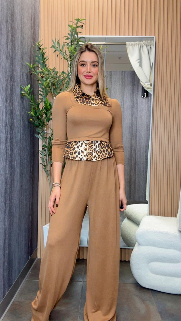 7444 Shirt knit top and pants set