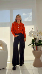 1277 High rise palazzo leg frayed hem pants