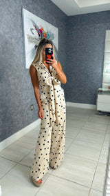 2709 Polka dots jumpsuit front tie