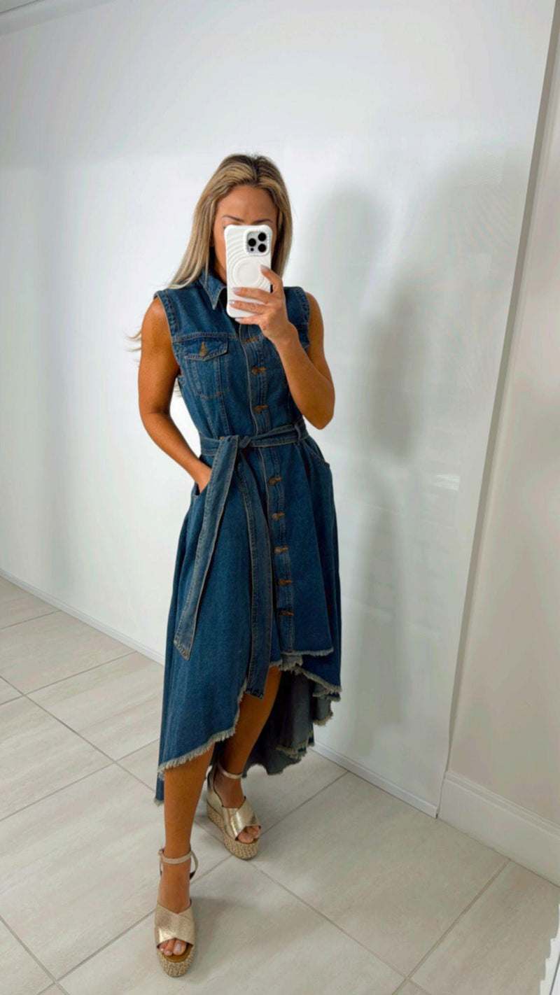 1102 Hi-Low denim midi dress with shirt collar 1102 Hi-Low denim midi dress with shirt collar