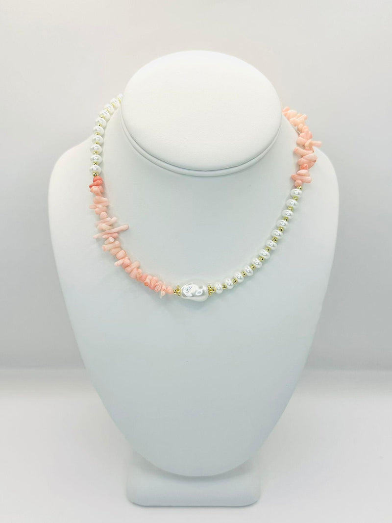 C2079 Coral and pearl choker
