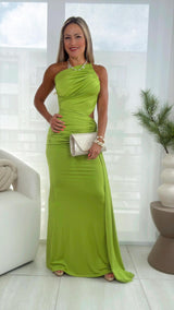 6348 One strapped asymmetric maxi dress