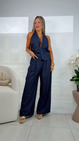 0957 Open back vest and pants set