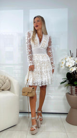 1008 Deep V-neck lace tiered dress