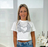 5019 Hearts wings print crop T-shirt