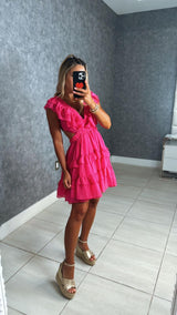 0526 Solid ruffle tiered mini dress