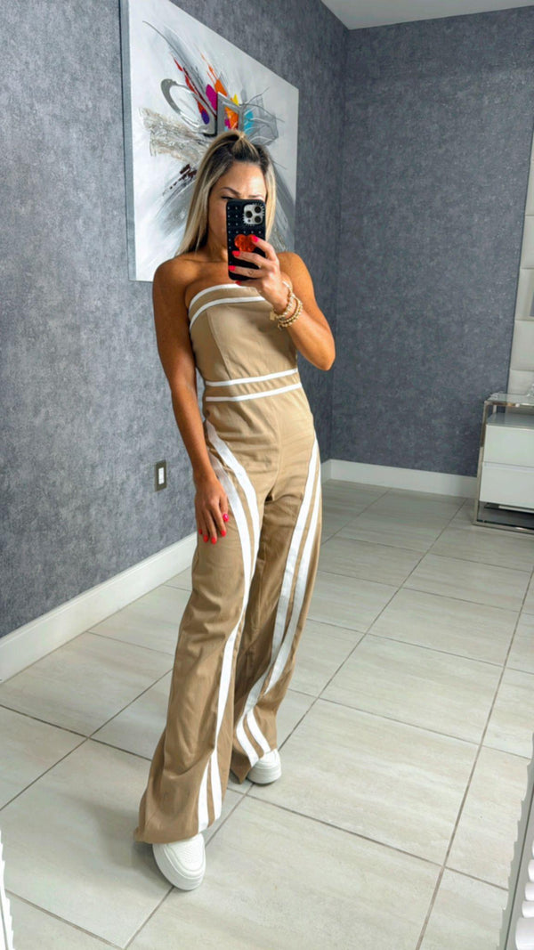 4530 Stripes detailed tube wide leg jumpsuit