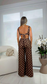 1943 Polka dot print tie back jumpsuit kiut